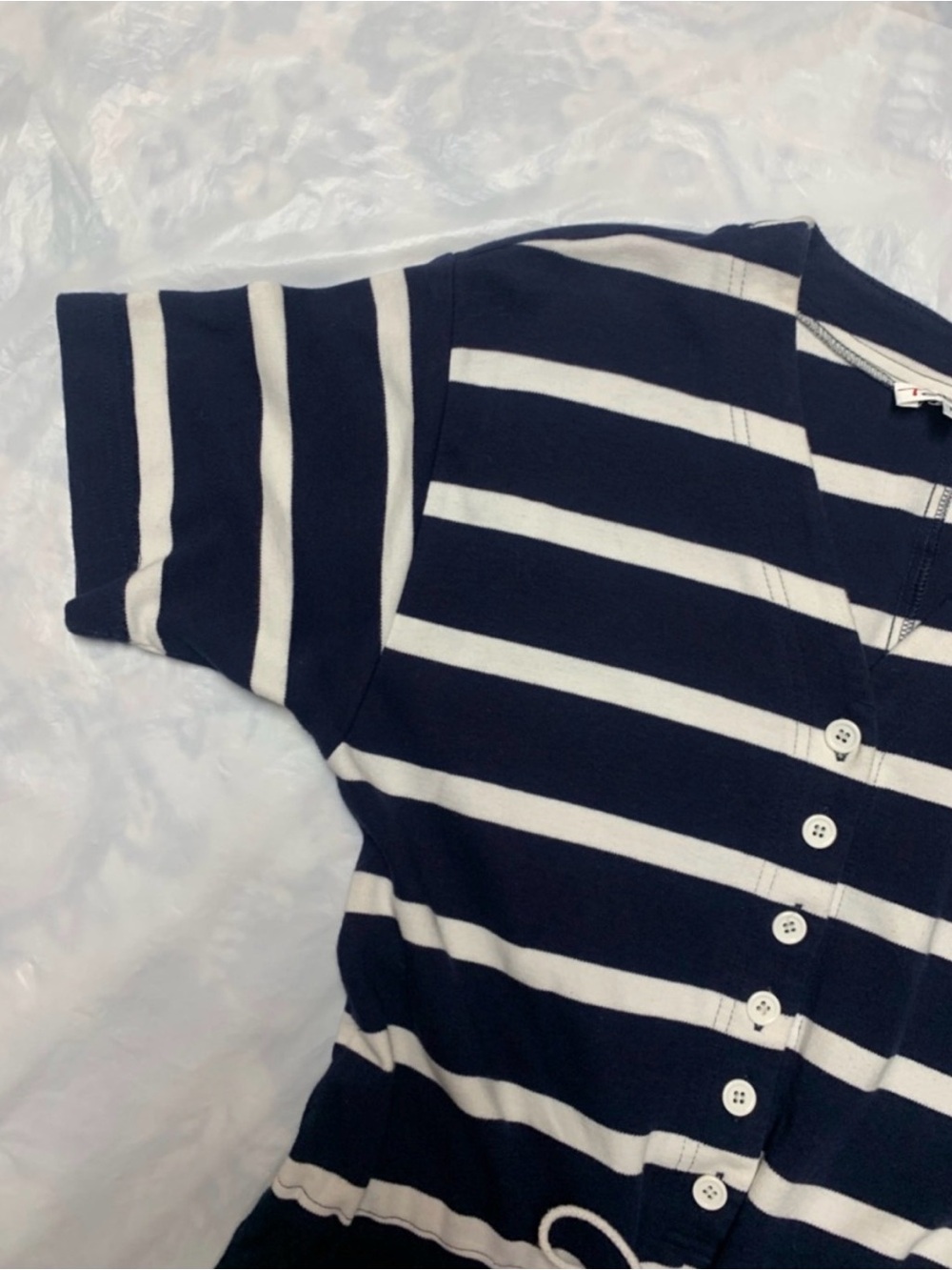 Talbots Vintage Navy Blue White Striped Nautical Preppy Romper (100% Cotton) - Picture 3 of 9